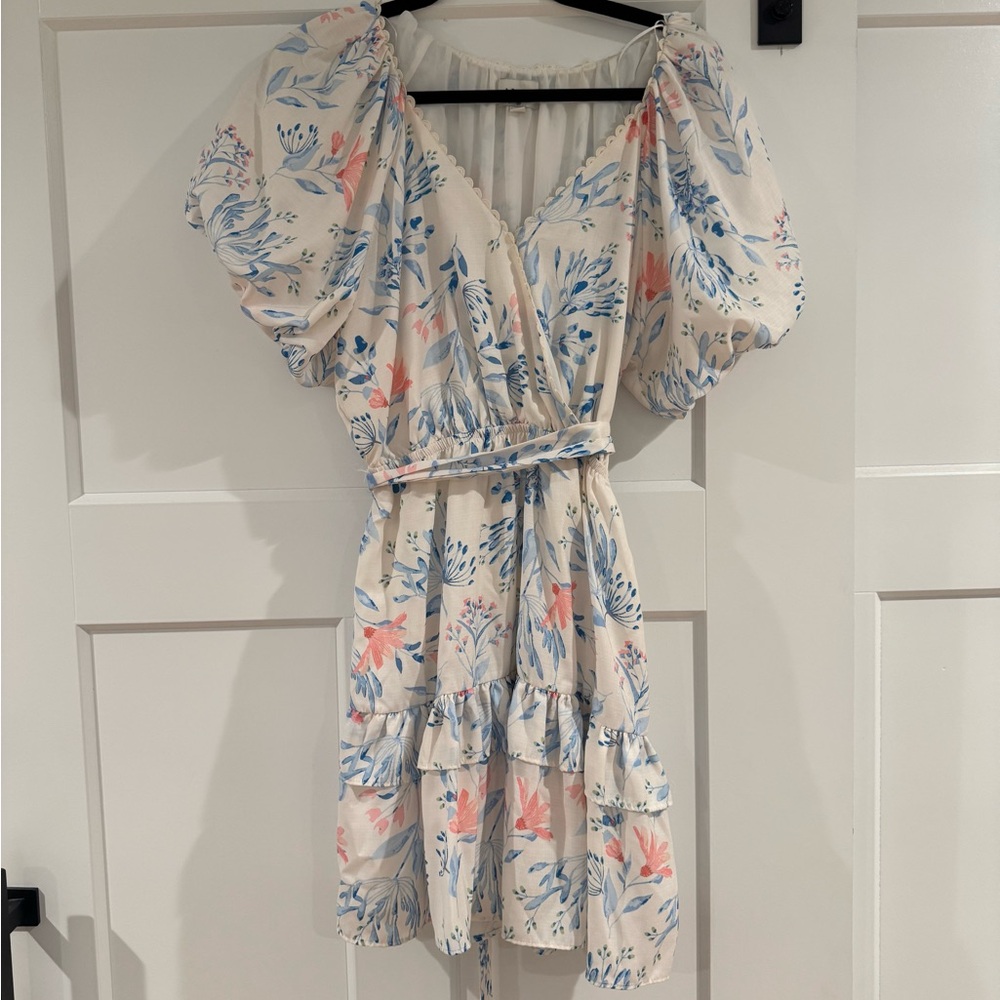 Aura Floral Mini Dress - Cream and Blue‎